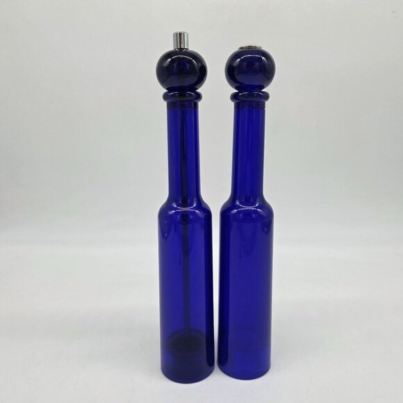 Cobalt Blue Lucite Salt & Pepper Shakers by Olde Thompson Cylinder Shape 11" - Picture 6 of 10